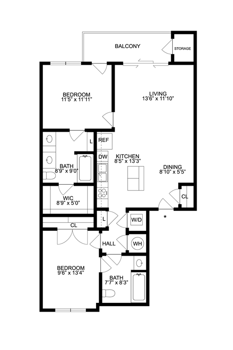 bedroom floor plan | the milano | apartment homes for rent in milwaukee, wi